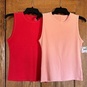 AE Plush High Neck Tank Tops Red & Dusty  Pink. Style 1531. Women’s Size Large